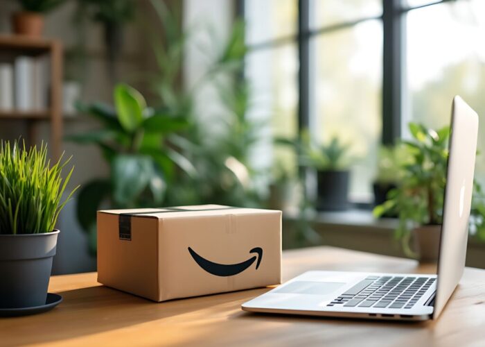 Modern Workspace with Amazon Delivery Box Modern Workspace with Amazon Delivery Box