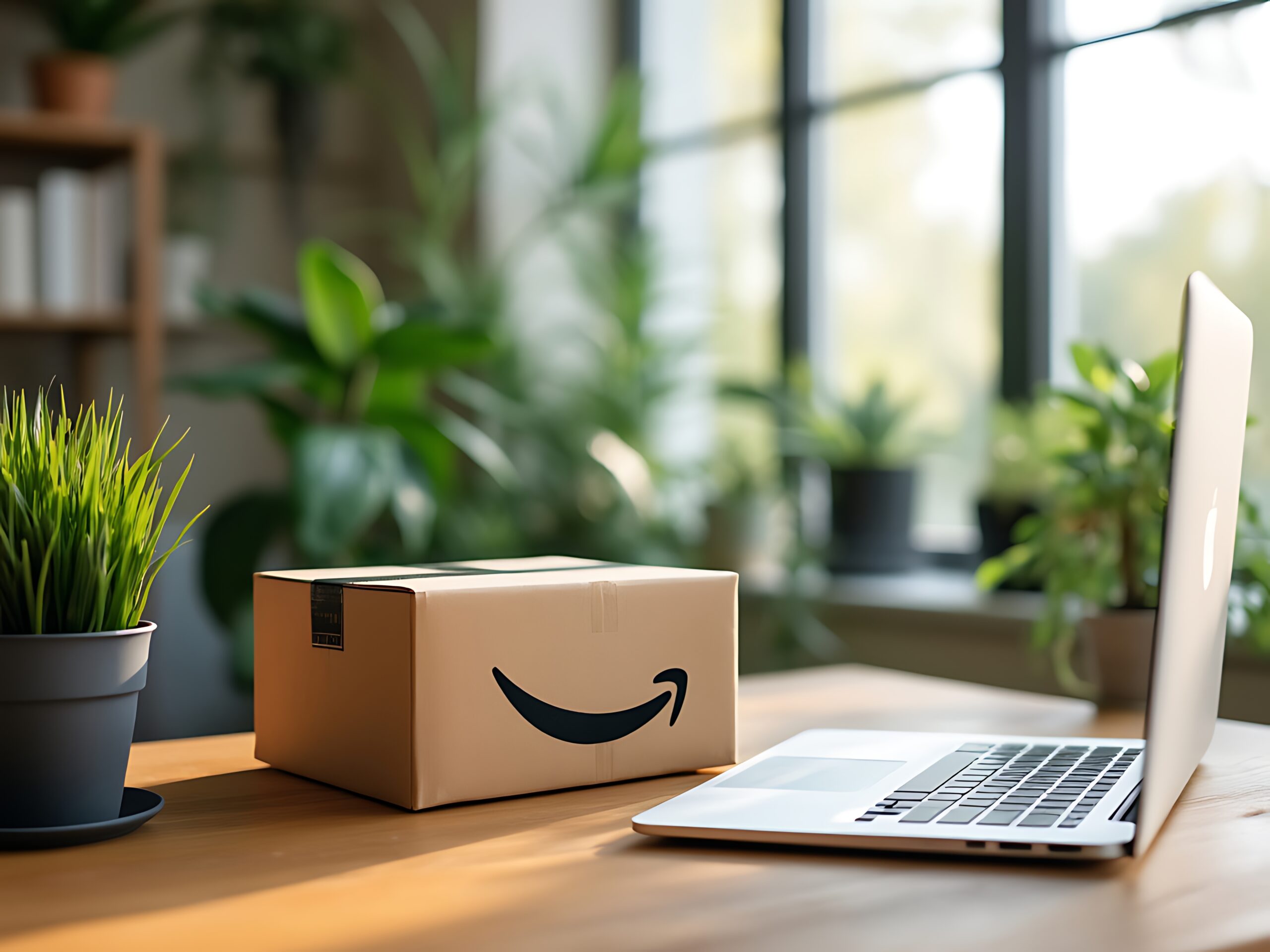 Modern Workspace with Amazon Delivery Box Modern Workspace with Amazon Delivery Box